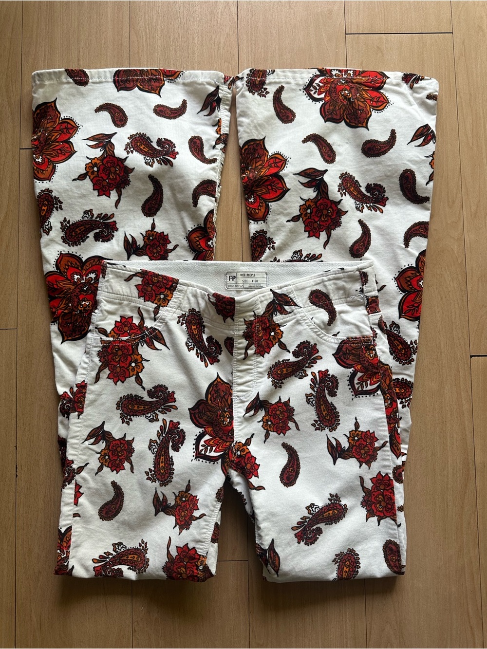 Rare Free People Corduroy Floral Flared Pants Size 28 61855-16515125 Paisley